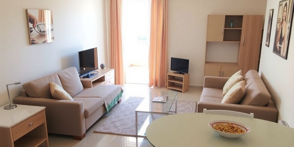 Apartamento turístico limpio y organizado con luz natural.