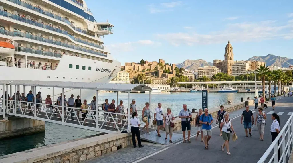 Turistas atracando de un crucero en Málaga