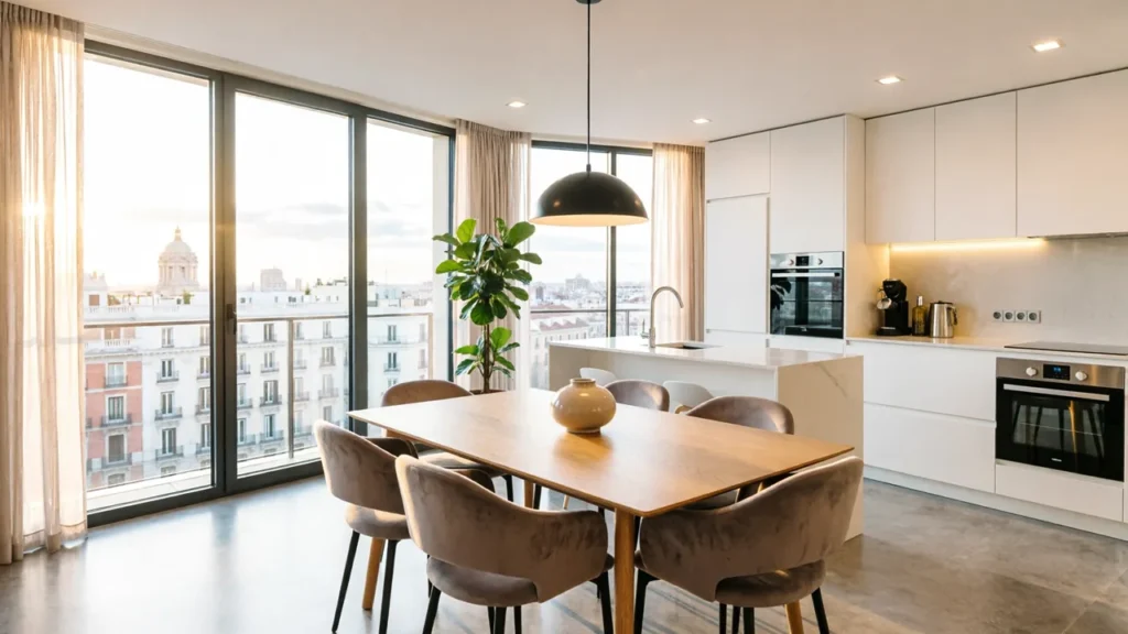 Interior de diseño de un piso turístico en Madrid optimizado para maximizar ingresos por noche